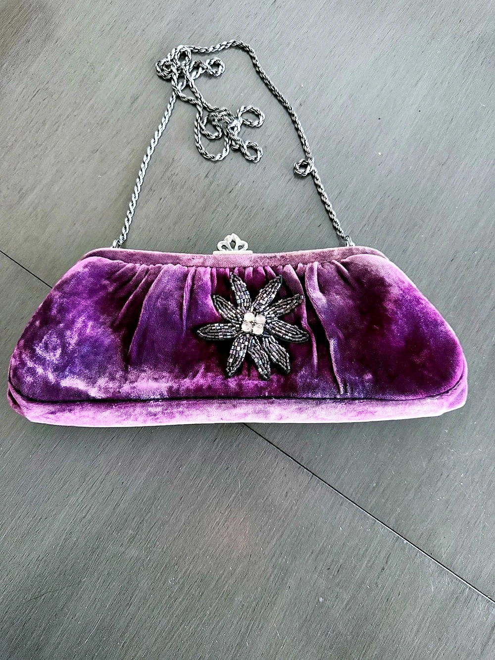 bebe Velvet Floral Clutch in Purple